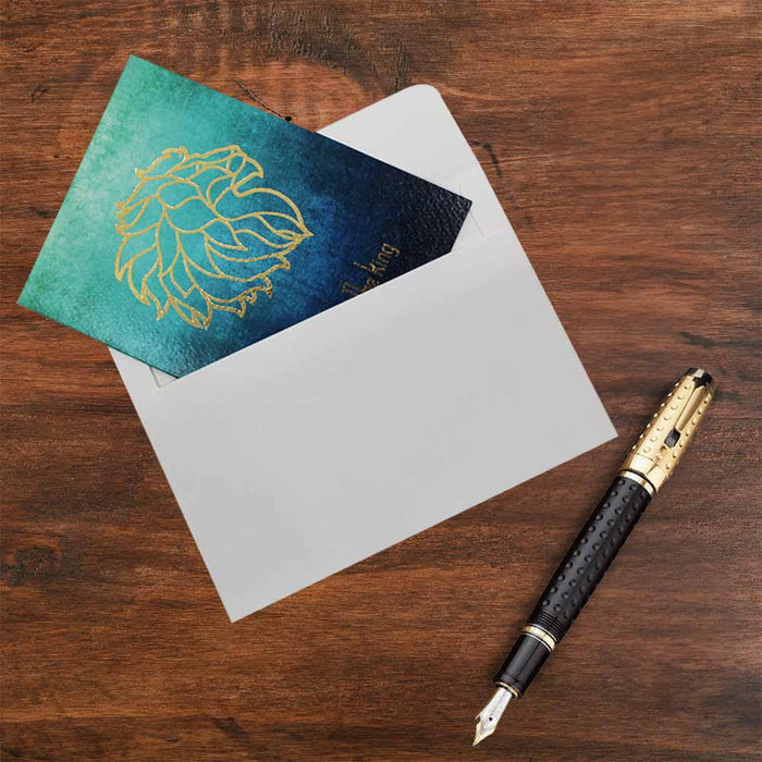 Long Live The King Cards, Exclusive Design, Gold Foiling, (Turquoise, blue, teal) Premium Quality Leadership Cards By Pinnacle, Set of 5 with envelopes