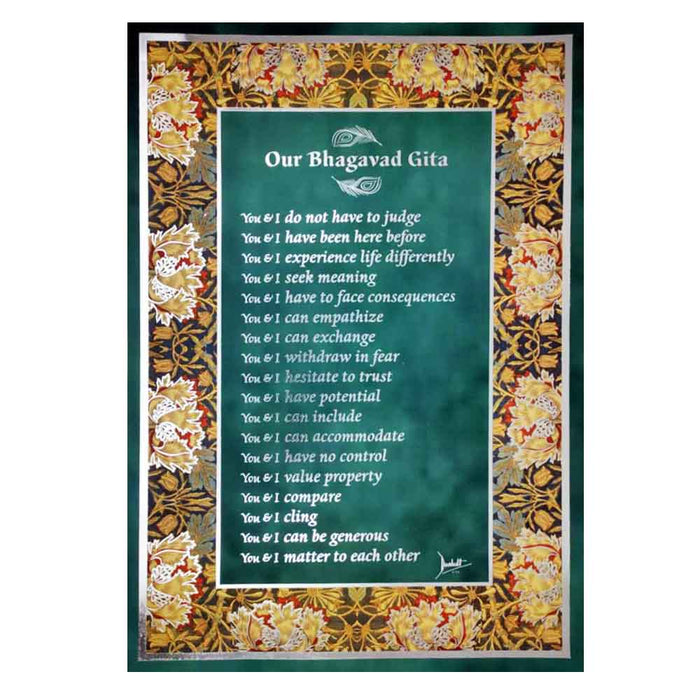 Bhagavad Gita Wall Poster (Silver), 18 Lessons from Bhagavad Gita by Devdutt Pattanaik, Bhagavad Gita Wall Art, A3 size, 19”x13”, Non Tearable Water Proof Paper, Double side tape all 4 sides.