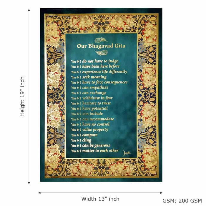 Bhagavad Gita Wall Poster (Gold), 18 Lessons from Bhagavad Gita by Devdutt Pattanaik, Bhagavad Gita Wall Art, A3 size, 19”x13”, Non Tearable Water Proof Paper, Double side tape all 4 sides.