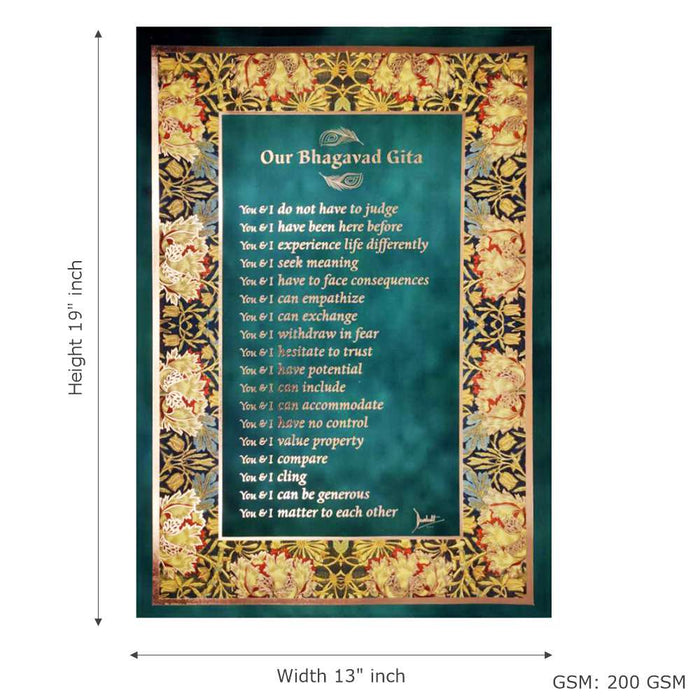 Bhagavad Gita Wall Poster (Rose Gold), 18 Lessons from Bhagavad Gita by Devdutt Pattanaik, Bhagavad Gita Wall Art, A3 size, 19”x13”, Non Tearable Water Proof Paper, Double side tape all 4 sides.