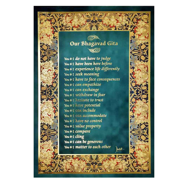 Bhagavad Gita Wall Poster (Gold), 18 Lessons from Bhagavad Gita by Devdutt Pattanaik, Bhagavad Gita Wall Art, A3 size, 19”x13”, Non Tearable Water Proof Paper, Double side tape all 4 sides.