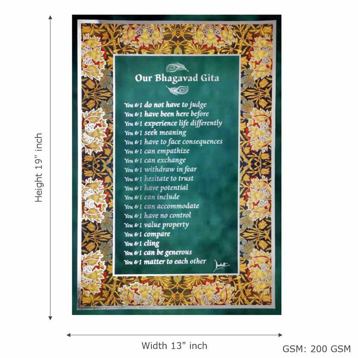 Bhagavad Gita Wall Poster (Silver), 18 Lessons from Bhagavad Gita by Devdutt Pattanaik, Bhagavad Gita Wall Art, A3 size, 19”x13”, Non Tearable Water Proof Paper, Double side tape all 4 sides.