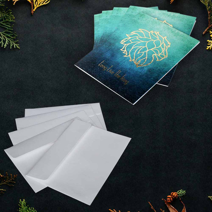 Long Live The King Cards, Exclusive Design, Gold Foiling, (Turquoise, blue, teal) Premium Quality Leadership Cards By Pinnacle, Set of 5 with envelopes