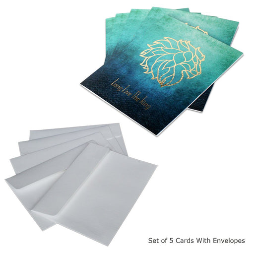 Long Live The King Cards, Exclusive Design, Gold Foiling, (Turquoise, blue, teal) Premium Quality Leadership Cards By Pinnacle, Set of 5 with envelopes