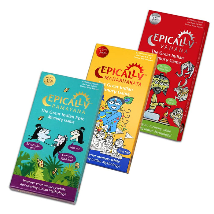 Epically Ramayana, Epically Mahabharata  & Epically Vahana Memory Matching Game for Kids by Devdutt Pattanaik In English- Set of 3 Games