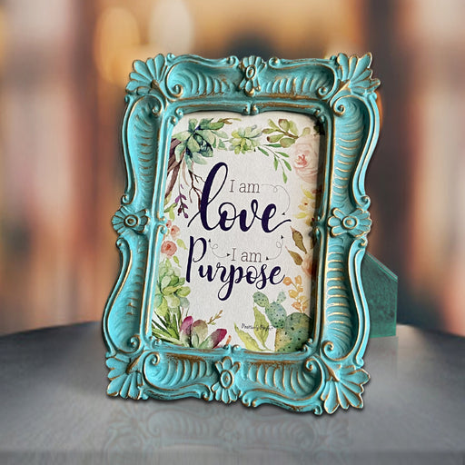 Vintage Picture Frame with 10 Positive Affirmations (Color Sea Green Patina with Gold Highlight)
