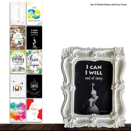 Handcrafted Picture Frame White with 10 Affirmations Posters (Color Textured White)